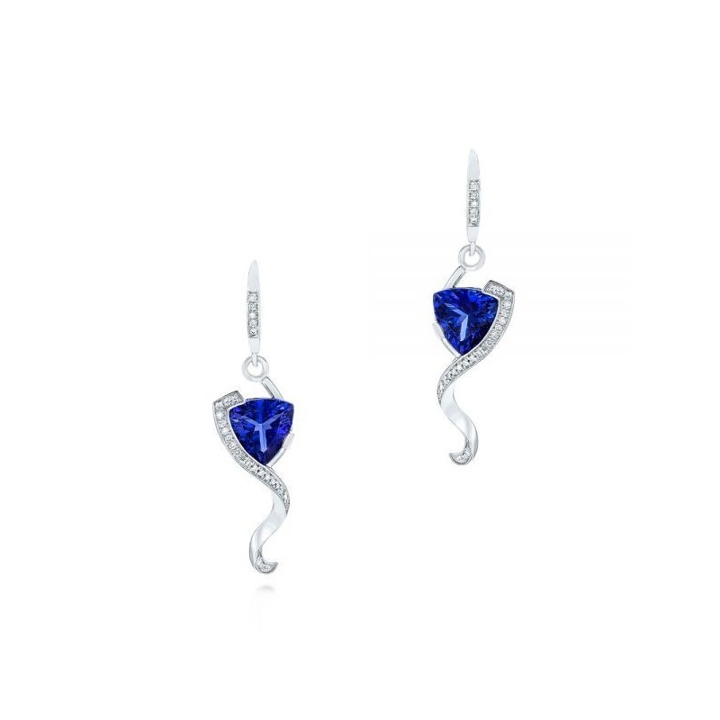 Cercei din Aur Alb de 18k cu Tanzanite si Diamante