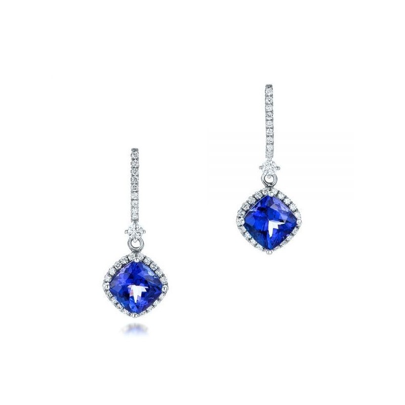 Cercei din Aur Alb de 18k cu Tanzanite si Diamante