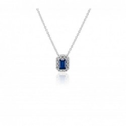 Colier din Aur Alb de 18k cu Safir Albastru Natural si Diamante