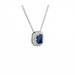 Colier din Aur Alb de 18k cu Safir Albastru Natural si Diamante