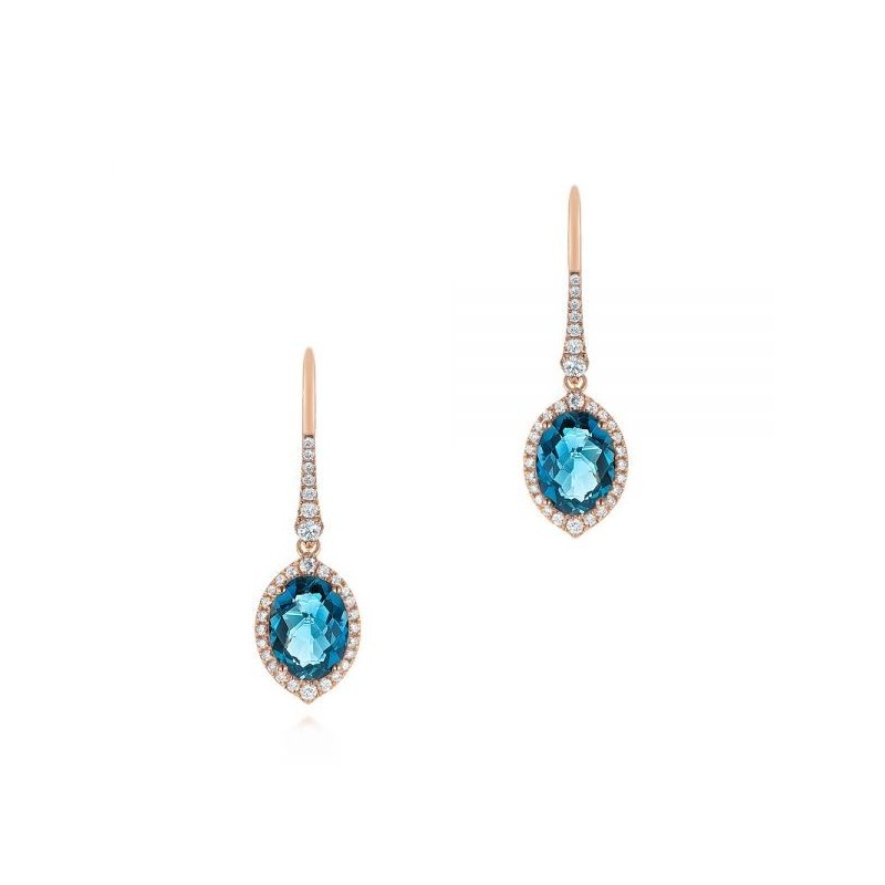 Cercei din Aur Rose de 18k cu London Blue Topaz si Diamante Naturale