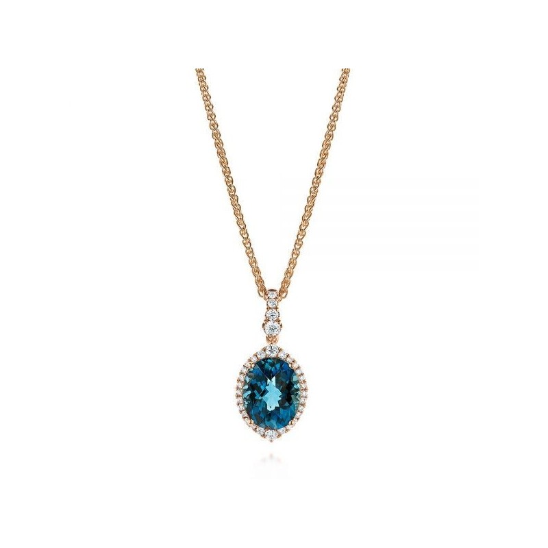 Colier din Aur Rose de 18k cu London Blue Topaz si Diamante Naturale