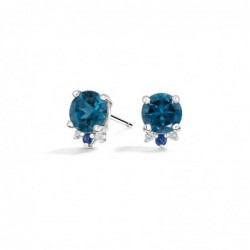 Cercei din Aur Alb de 18k cu London Blue Topaz, Safire Albastre si Diamante Naturale