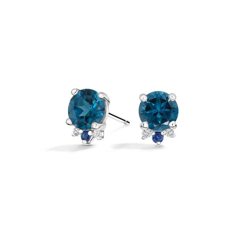 Cercei din Aur Alb de 18k cu London Blue Topaz, Safire Albastre si Diamante Naturale